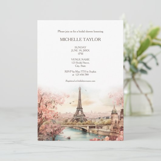 BLush Roze Bestemming Bruiloft Paris Eiffeltoren Kaart (Staand voorkant)