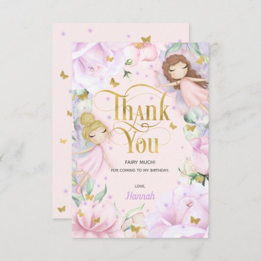 Blush roze betoverde sprookjesverjaardag bedankkaart (Voorkant / Achterkant)