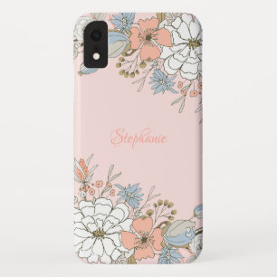 Blush Roze Blauw Bloemen Gepersonaliseerd iPhone XR Hoesje