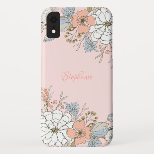 Blush Roze Blauw Bloemen Gepersonaliseerd Case-Mate iPhone Case (Achterkant)