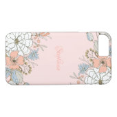 Blush Roze Blauw Bloemen Gepersonaliseerd Case-Mate iPhone Case (Achterkant (Horizontaal))