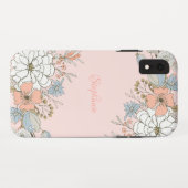 Blush Roze Blauw Bloemen Gepersonaliseerd Case-Mate iPhone Case (Achterkant (horizontaal))
