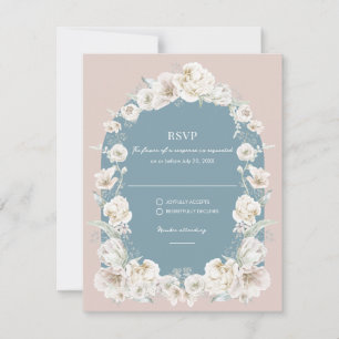 Blush Roze Blauw Bloemen Tuin Huwelijk RSVP Kaartje