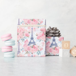 Blush Roze Blauw Eiffeltoren Parijs Franse Bloemen Cadeaupapier