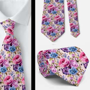 Blush Roze Blauw Paarse Violette Bloemen Bloemen Stropdas
