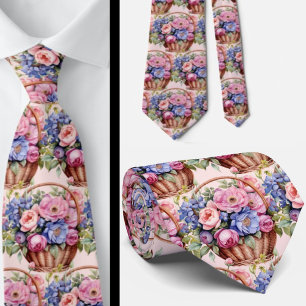 Blush Roze Blauw Paarse Violette Bloemen Bloemen Stropdas