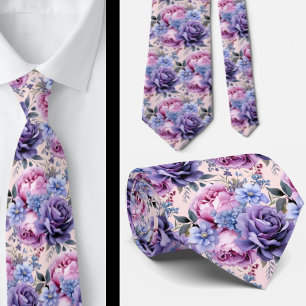 Blush Roze Blauw Paarse Violette Bloemen Bloemen Stropdas