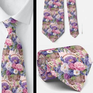 Blush Roze Blauw Paarse Violette Bloemen Bloemen Stropdas