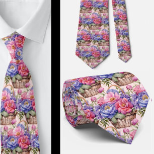 Blush Roze Blauw Paarse Violette Bloemen Bloemen Stropdas