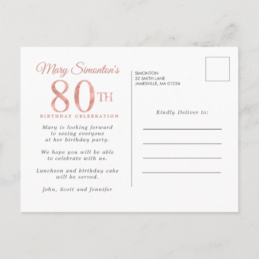 Blush roze bloem 80ste verjaardag uitnodiging briefkaart (Achterkant)