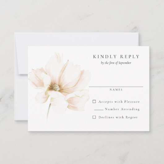 Blush Roze Bloem Bruiloft RSVP Antwoord (Voorkant)