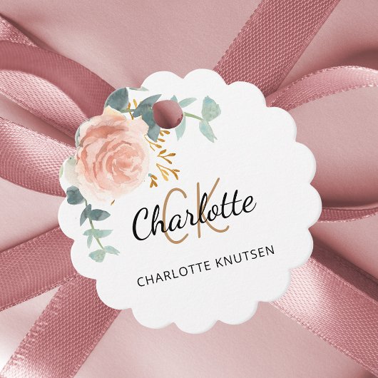Blush roze bloem eucalyptus dank verjaardag bedankjes labels