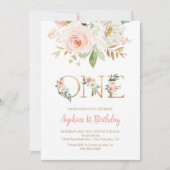 Blush roze bloem, goud, een meisjes verjaardagsfee kaart (Voorkant)