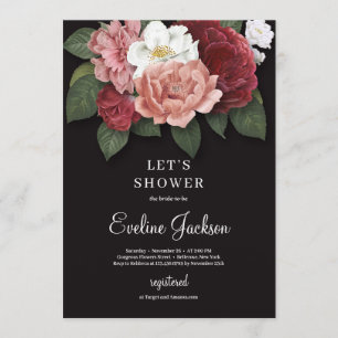 Blush roze bloem op zwarte achtergrond uitnodiging