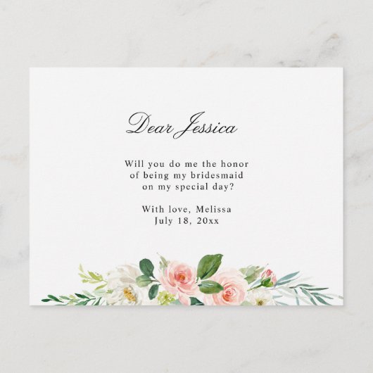 Blush roze bloem zal je mijn bruidskaart zijn. uitnodiging briefkaart (Achterkant)