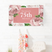 Blush Roze Bloemen 75ste Verjaardag Spandoek (Insitu)