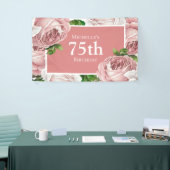 Blush Roze Bloemen 75ste Verjaardag Spandoek (Beurs)