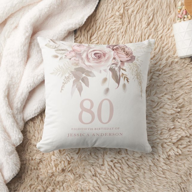 Blush roze bloemen 80th Birthday Party Gift Kussen (Deken)