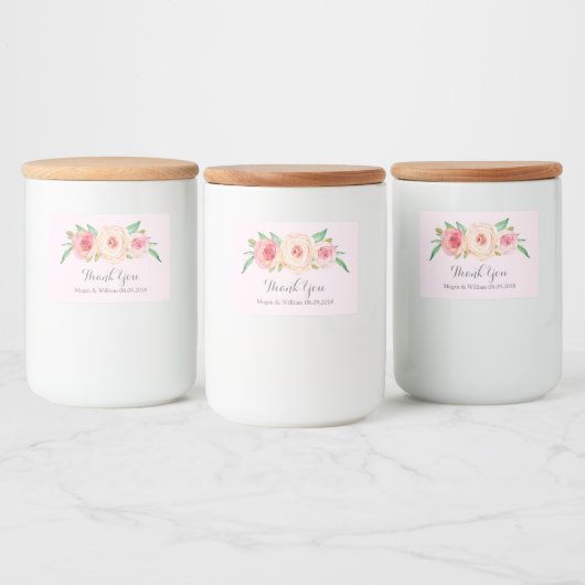 Blush Roze Bloemen Aangepaste Bruiloft Label Voedselcontainer Etiket (Flessen)