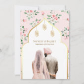 Blush Roze Bloemen Anand Karaj Sikh Bruiloft Kaart (Voorkant)