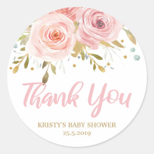 Blush Roze Bloemen Baby shower Meisje Favor Ronde Sticker