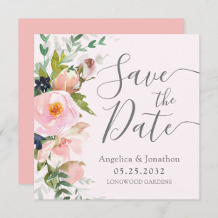 Blush Roze Bloemen Botanisch Grijs Save The Date