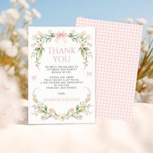 Blush Roze Bloemen Bow Butterfly Baby Meisje Douch Bedankkaart
