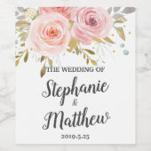 Blush Roze  Bloemen Bruiloft Rozen Wijn Etiket (Enkel label)