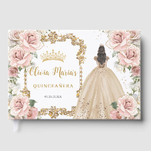 Blush Roze Bloemen Champagne Quinceanera Gastenboek