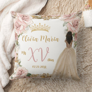  Blush Roze Bloemen Champagne Quinceañera Kussen