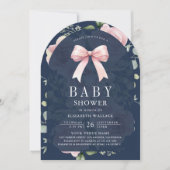 Blush Roze Bloemen Coquette Bow Navy Baby shower Kaart (Voorkant)