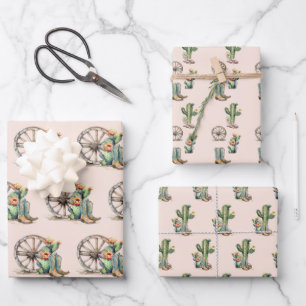 Blush Roze Bloemen Desert Cactus Westerne Laarzen Inpakpapier Vel