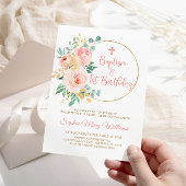 Blush Roze Bloemen Doop & Eerste Verjaardag Kaart