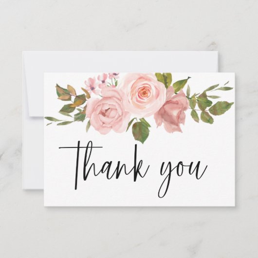 Blush Roze bloemen Elegant Hartelijk dank Bedankkaart (Voorkant)