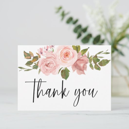 Blush Roze bloemen Elegant Hartelijk dank Bedankkaart (Staand voorkant)
