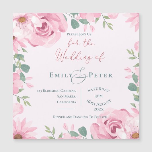 Blush roze bloemen elegante bruiloft uitnodiging (Voorkant)