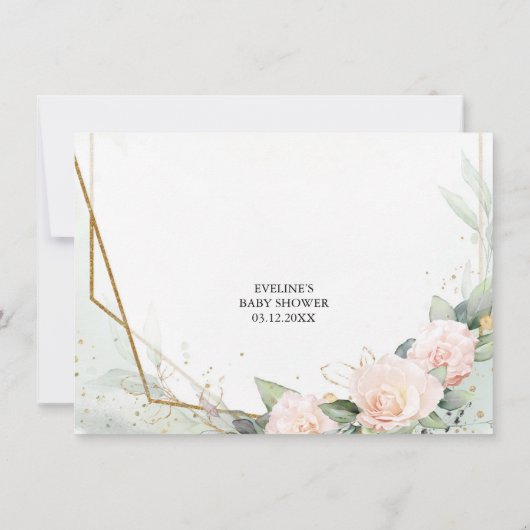 Blush roze bloemen en eucalyptus en gouden lijst bedankkaart (Achterkant)