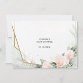 Blush roze bloemen en eucalyptus en gouden lijst bedankkaart (Achterkant)