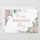 Blush Roze Bloemen Eucalyptus Gelukkige Bruiloft D Kaart (Voorkant)
