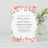 Blush Roze Bloemen Fotocollage QR Code Huwelijk Kaart (Staand voorkant)