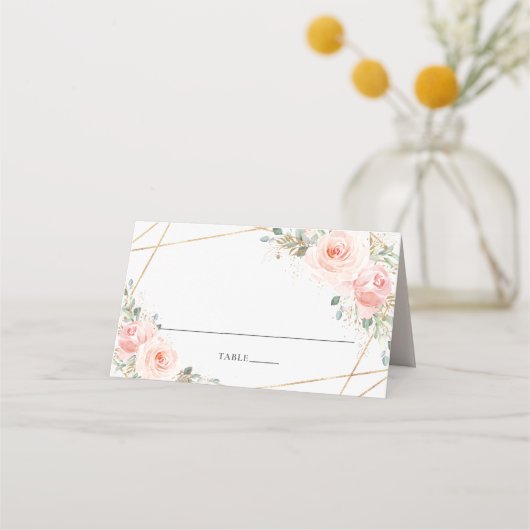 Blush Roze Bloemen Geometrische Bruiloft Gast Naam (Voorkant)
