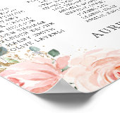 Blush Roze Bloemen Goud Quinceañera Zitkaarten Poster (Hoek)