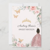 Blush Roze Bloemen Goud Zoet Zestien Bruin Meisje Save The Date (Achterkant)