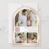 Blush Roze Bloemen Gouden Boog Vlinderbruiloft Kaart (Achterkant)