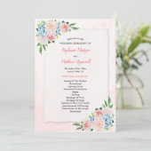 Blush Roze Bloemen Hydrangea Waterverf Bruiloft Programma (Staand voorkant)