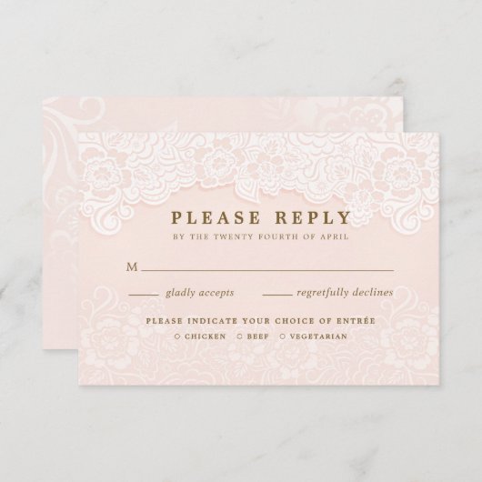 Blush Roze Bloemen Kant RSVP Met Enbomen (Voorkant / Achterkant)