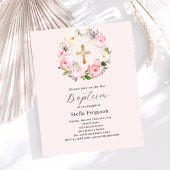 Blush roze bloemen krans kruis doop uitnodiging