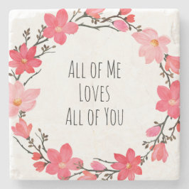  Blush Roze Bloemen Krans Liefde Typografie Stenen Onderzetter