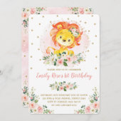 Blush Roze Bloemen Leeuw 1e Verjaardag Girly Wild Kaart (Voorkant / Achterkant)