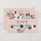 Blush Roze Bloemen Maaltijd Keuze Bruiloft RSVP Ka (Voorkant / Achterkant)